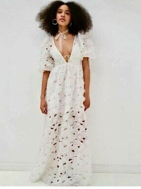 For Love and Lemons White Leighton Floral Maxi Dress Sz S
